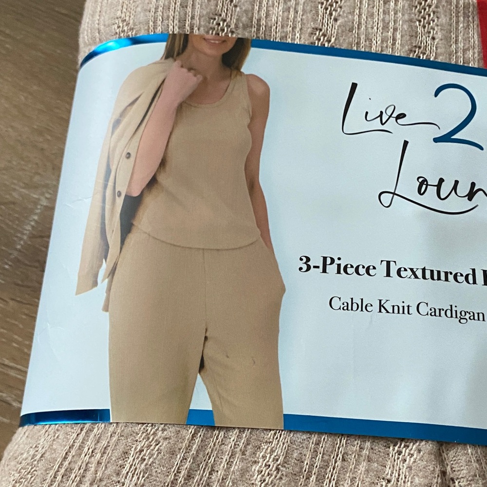 Live Lounge Women's Tan 3-Piece Knit Jumpsuit Set